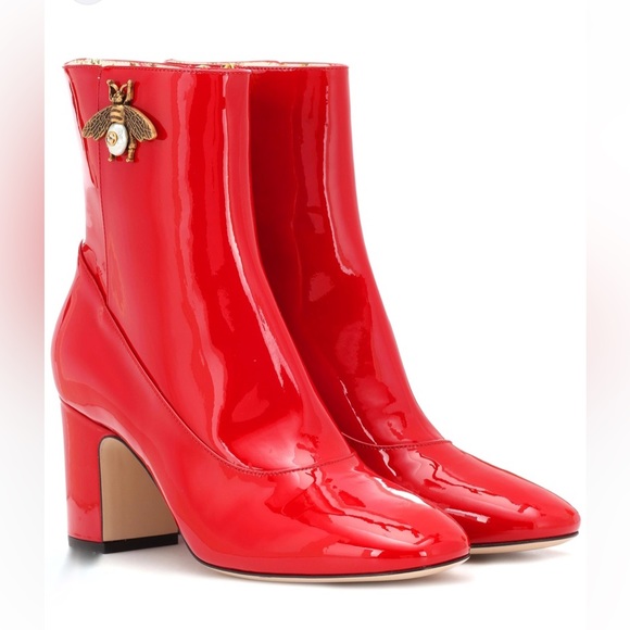 NWT GUCCI LOIS BEE PATENT LEATHER BOOTIE in RED SZ 11.5 - Picture 3 of 17
